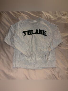 Y2K Champion Tulane University Green Wave Gray Crewneck Sweatshirt size M